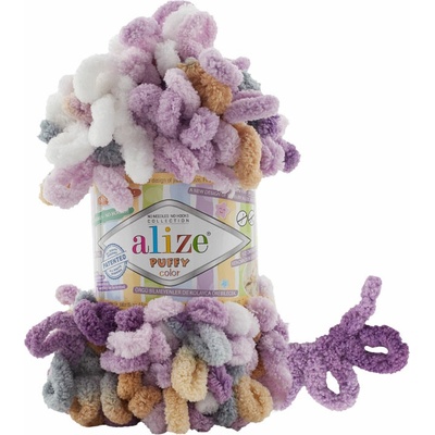 Alize příze Puffy color 6522 béžová, fialová, šedá, bílá