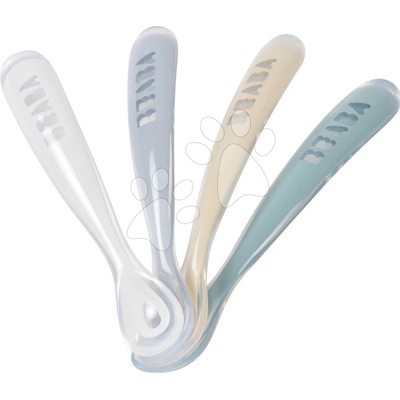 Prvé tréningové lyžičky First Age Silicone Spoons Pebble Cloud Blue Baltic Blue Clay Set Beaba zo silikónu na samostatné jedenie 4 kusy od 4 mes