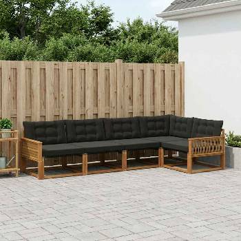 vidaXL Комплект дивани за открито 5 pcs Естествено и черно (3381428)