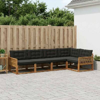 vidaXL Комплект дивани за открито 5 pcs Естествено и черно (3381428)