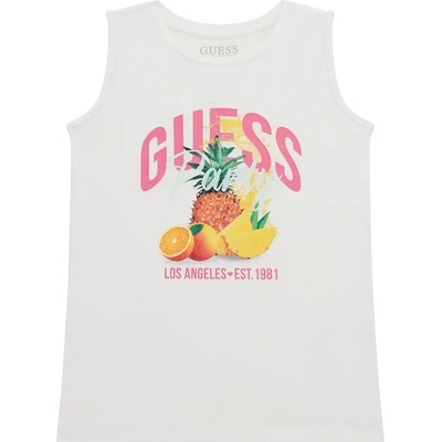 GUESS Бял потник за момиче с плодове и розов надпис Guess