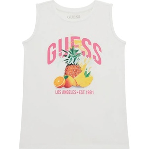 GUESS Бял потник за момиче с плодове и розов надпис Guess