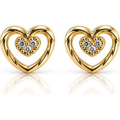 Šperky Eshop Žluté 14K zlaté puzetové náušnice srdce se zirkonem S3GG294.43