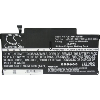 Cameron Sino Батерия за лаптоп Apple MacBook Air 13" A1466 2012 LiPo 7, 3V 6700mAh CAMERON SINO (CS-AM1405NB)