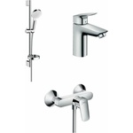 Hansgrohe Комплект смесители Hansgrohe Logis 100 за мивка и душ, гланциран хром (71100000-71600000-26553400)