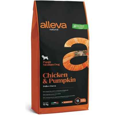 Alleva NATURAL кучешка пиле и тиква средно 12 кг