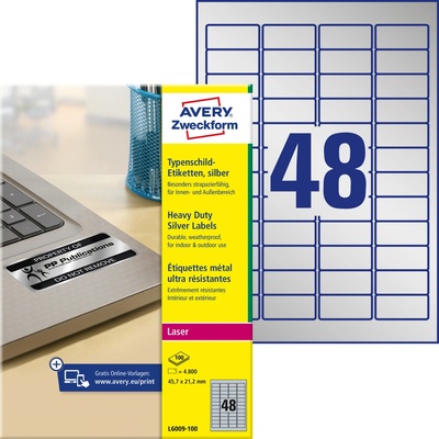 Avery Zweckform L6009-100 Velmi odolné etikety 45,7x21,2mm 4800 ks stříbrná