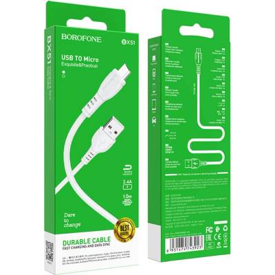 Borofone BX51 Triumph - USB na Micro USB - 2,4A, 1m, bílý