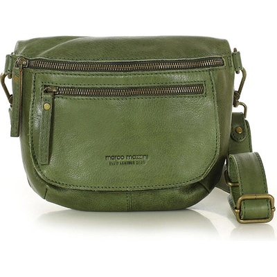 Mazzini Marco Zelená malá kožená crossbody kabelka na širokom popruhu