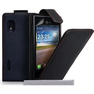 LG Optimus L5 E610 Flip Калъф Черен + Протектор