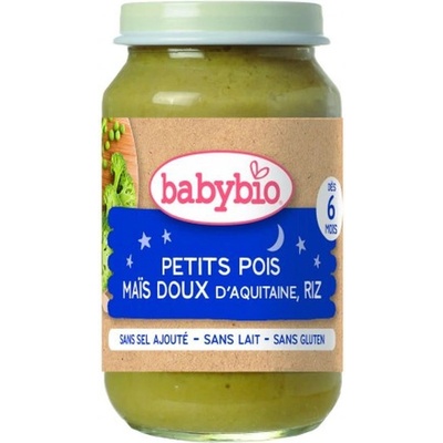 Babybio БИО Зеленчуково пюре Грах, сладка царевица и ориз 6м+ 200г -