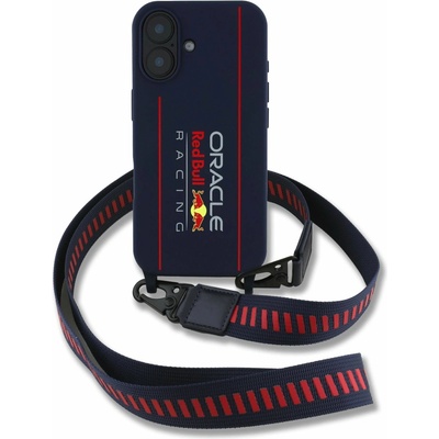 Red Bull Silicone Vertical Logo MagSafe Zadní Kryt + Crossbody Popruh pro iPhone 16 Navy RBHMP16S24SISOLRV