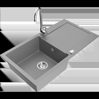 Leo гранитна мивка с 1 отделение и плот и кухненски кран Telma, сив - 6501-71-670200-00 (6501-71-670200-00)