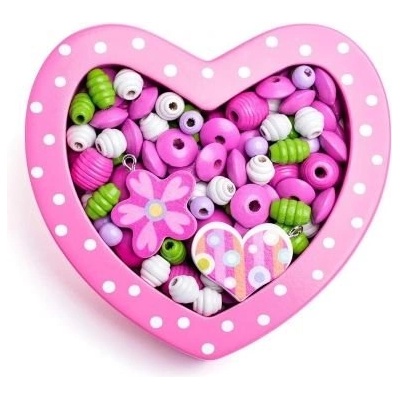 Woodyland Woody - Дървени мъниста за нанизване - Малко розово сърце