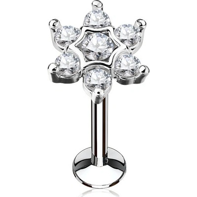 Šperky4U piercing do brady labreta kytička čirý kamínky LB1039C-1208