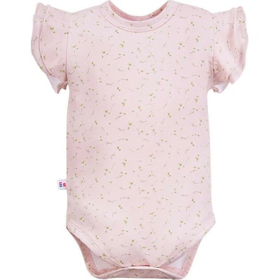Eevi Detské body krátky rukáv s volánikmi Meadow kvetinky ružové