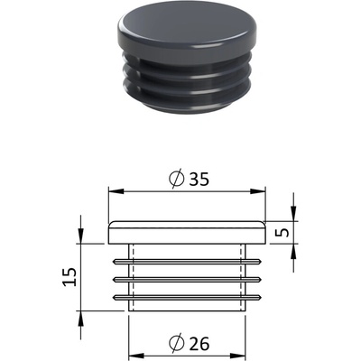 Vnútorná krytka guľatá ø 35 mm, plastová, antracit