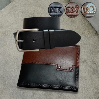 Monogram ražba na míru Luxusní pánský set kožená peněženka a pásek s ražbou monogramu. Pravá kůže RFID ochrana a dárkové balení.