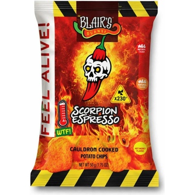 Blair's bramborové chipsy s příchutí chilli papriček Scorpion s kávovým aroma 50 g