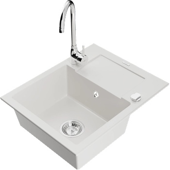 Mexen Enzo кухненска мивка от гранит с 1 отделение с отцедник и кухненски смесител Telma, бял - 6506-20-670200-00 (6506-20-670200-00)