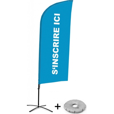 Jansen Display Kompletní sada reklamní vlajky ve tvaru křídla, Přihlášení, modrá, francouzština Křížová Základna, 1273 x 3030 mm