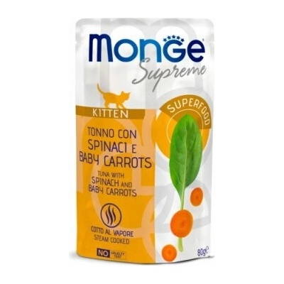 MONGE SUPREME Kitten FLAKES kapsička tuňák/špenát/baby karotka 80 g 24 bal