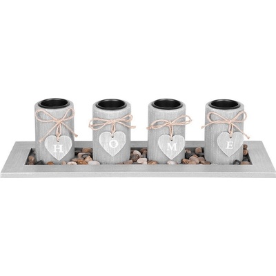 MagicHome Svietnik HOME 39x12,5x10 cm sivý na podnose na čajové sviečky