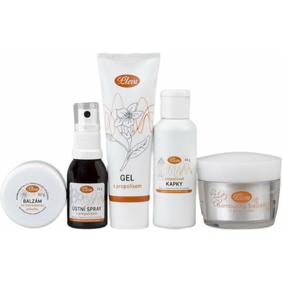 Pleva Cestovní lékárnička Gel s propolisem 50 g Bambucký balzám s propolisem 30 g Ústní spray s propolisem 25 g Balzám na popraskanou pokožku 30 g Propolisové kapky (tinktura) 48 g – Hledejceny.cz