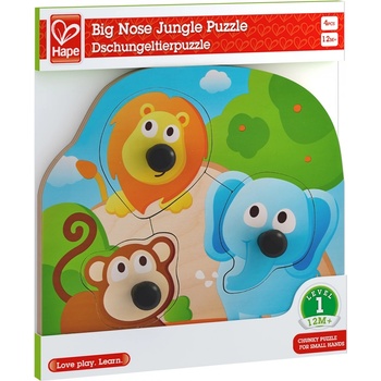Hape Бебешки дървен пъзел Hape - Джунгла, 4 части (H1310)