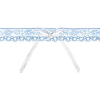 PartyDeco Син сватбен жартиер със сатенена панделка и цветя