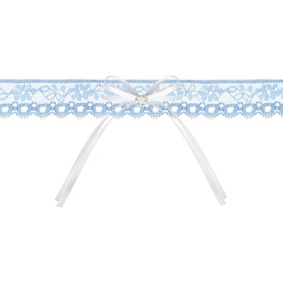 PartyDeco Син сватбен жартиер със сатенена панделка и цветя