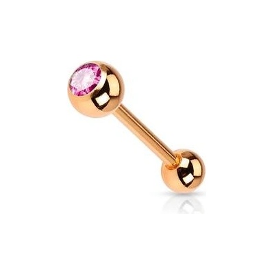 Šperky4U pozlacený piercing do jazyku růžový kamínek PJ0002-P
