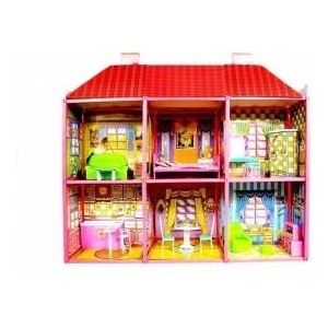 LEAN Toys Dolls House - Large Villa with Furniture + FREE DOLL