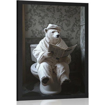 Plakát lední medvěd s novinami na záchodě - 60x90 silver
