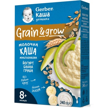 Nestle Овесено-пшенична млечна каша Nestle Gerber - Йогурт с банан и круша, 8м+, 240 g (12566108)