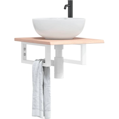 vidaXL Стенен рафт за мивка, стомана и масивно дърво дъб (3302532)