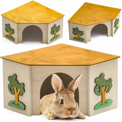 JK ANIMALS Dřevěný rohový domek pro králíky 27 x 27 x 15 cm – Zboží Mobilmania