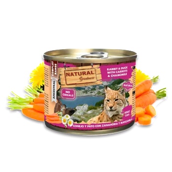 Natural Greatness Rabbit and Duck with Carrots and Chamomile - Заек и патица с моркови и лайка - Хипоалергенна консерва за котки, без зърнени култури, 200 гр, Испания NGC20001