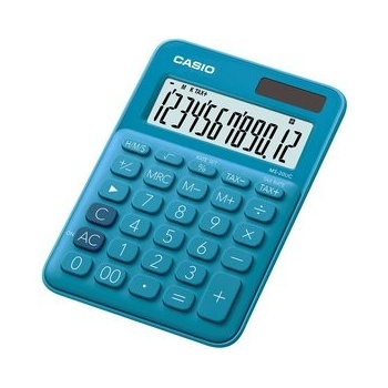 CASIO MS 20UC BU - Štýlová farebná stolná kalkulačka s 12-miestnym displejom, výpočtom %, DPH a ďalšími funkciami.