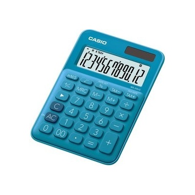CASIO MS 20UC BU - Štýlová farebná stolná kalkulačka s 12-miestnym displejom, výpočtom %, DPH a ďalšími funkciami.
