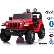 Beneo elektrické autíčko Jeep Wrangler dvoumístné kožená sedadla Rádio s Bluetooth přehrávačem SD / USB vstup Pohon 4x4 12V10Ah Baterie EVA kola Odpružené nápravy 24 GHz červená