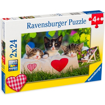 Ravensburger Пъзел Ravensburger от 2 x 24 части - Спящи котета (07801)