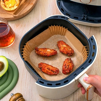 Real Home Papírové vložky do fritézy Air Fryer, papírové vložky do fritézy bez oleje, 16 x 16 cm, 34 g, 100 ks.
