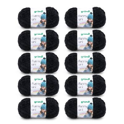 Wolle Funny uni - soft chenille wool for crocheting - cuddly and skin-friendly - 100% polyester - 10 balls 100 g / 120 m - needle size 5-6, black - 3442-17
