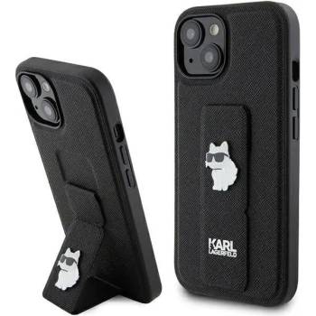 KARL LAGERFELD Кейс Karl Lagerfeld Gripstand Saffiano Choupette Pins за iPhone 15 Plus / 14 Plus, черен