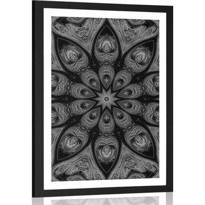 Plakát s paspartou hypnotická Mandala v černobílém provedení - 40x60 no frame
