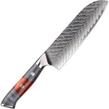 HARAHU Дамаски кухненски нож YA-37554 - Santoku / Червен / Сив KP37554 (YA-37554)