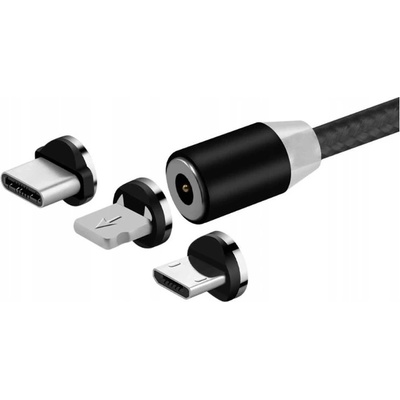 Magnetický nabíjecí kabel 3v1 mikro-USB, Lightning, USB-C 2,4A - Černá – Zbozi.Blesk.cz