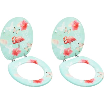 vidaXL WC тоалетни седалки с капак, 2 бр, МДФ, дизайн фламинго (3056405)