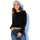 Jednofarebné tričko s okrúhlym výstrihom a dlhými rukávmi čierna